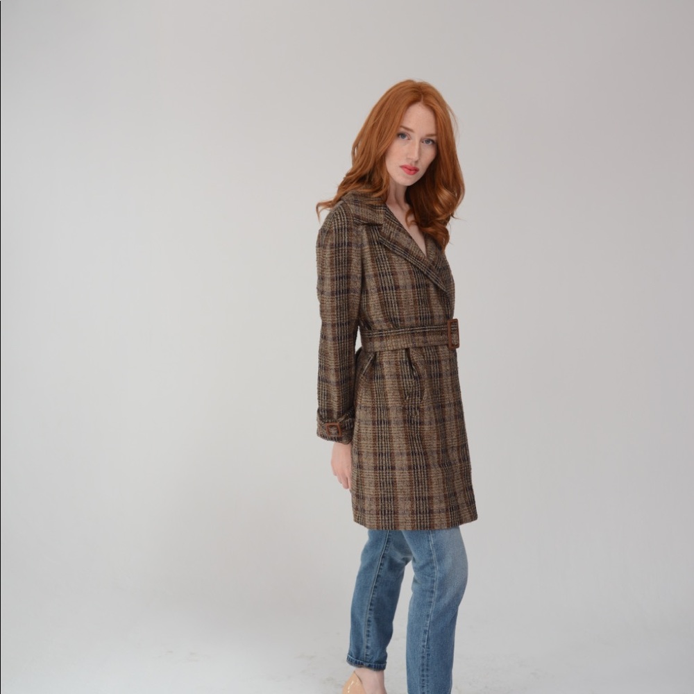 Dolce & Gabbana Brown Tweed Metallic Trench with Leather Detailing - Picture 8 of 14